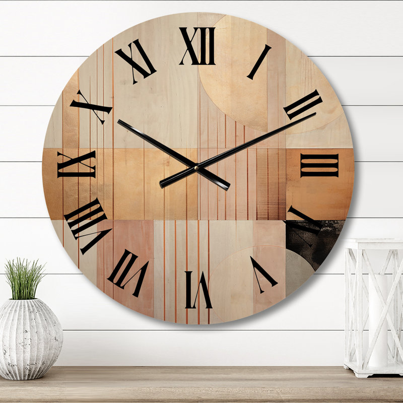 Horloge murale géométrique moderne en bois surdimensionné géométrique rose Serenityin III, Petit