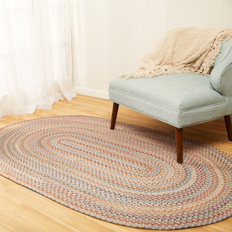 Tapis beige / rose / bleu en laine tressé à la main Elberta, Ovale 4 pi x 6 pi