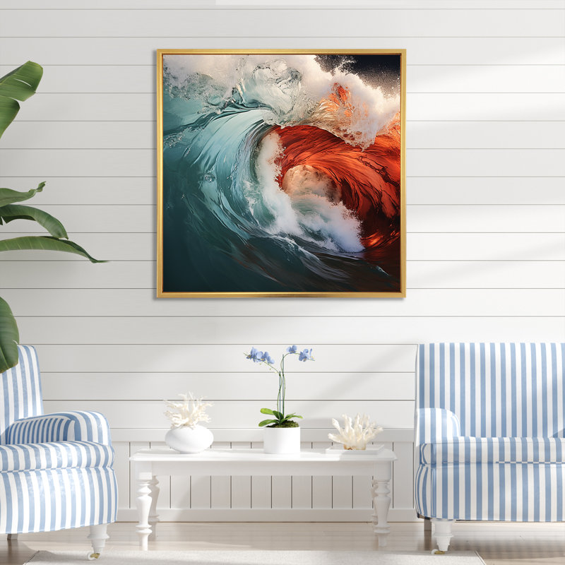 «Green Green Wave», impression sur toile, H 36 po x l 36 po x P 1,5 po, Cadre flottant doré
