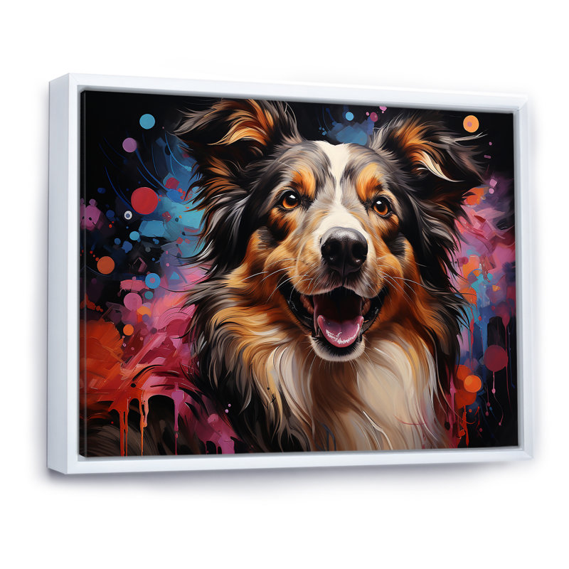 Shetland Sheepdog, portrait sur toile, Cadre flottant blanc, H 24 po x l 32 po
