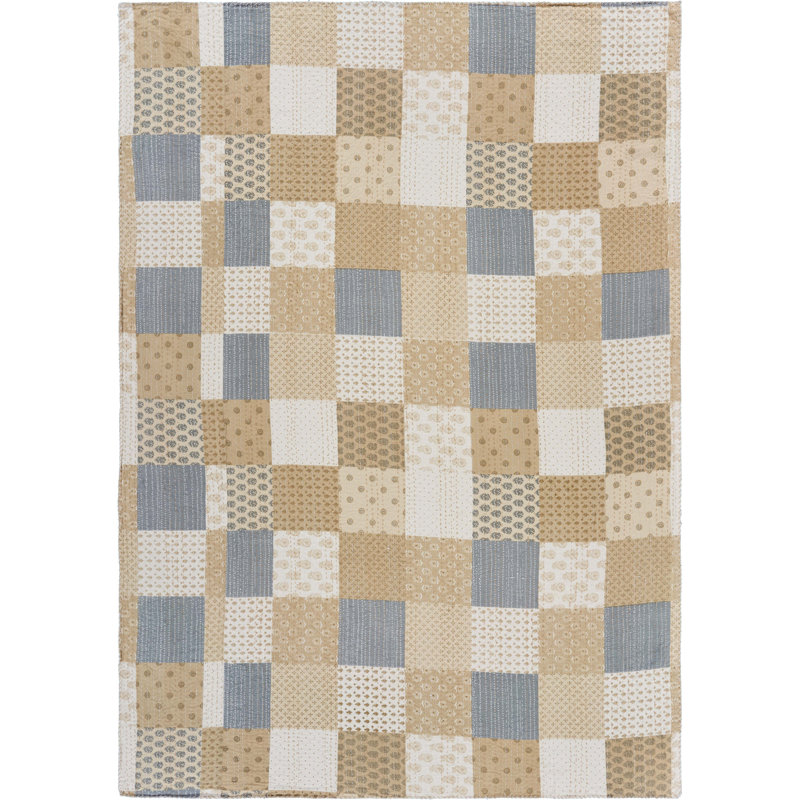 Jeté tricoté en patchwork de coton, Beige