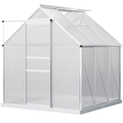 Outsunny 6 x 6ft Polycarbonate Greenhouse Walk-In Sliding Door Silver Tone