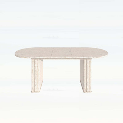 Extendable Oval Dining Table,with Wooden Strip Base for Modern Family Living