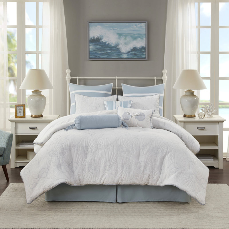 Édredon très grand 100% coton avec matelassage texturé bleu pour une chambre à coucher chaleureuse et élégante