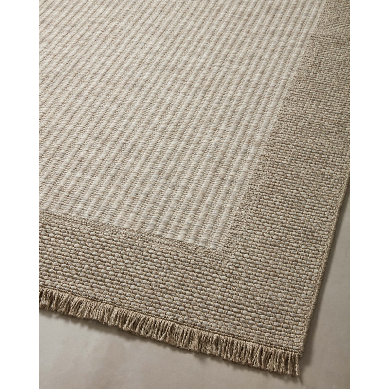 Natural Beige 8' x 10' Rectangular Indoor/Outdoor Rug with Fringe