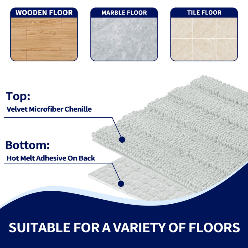 Lasse Non-Slip Bath Rug, Light Gray