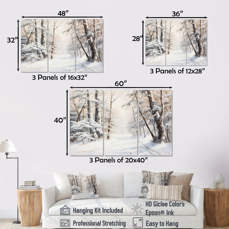 «Winter Forest Snow Charm Landscape», ensemble d'art sur toile neige, H 40 po x l 60 po, Toile tendue