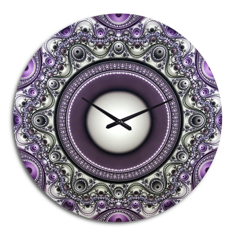 Horloge murale moderne à motif de fractale mauve avec cercles, Surdimensionné