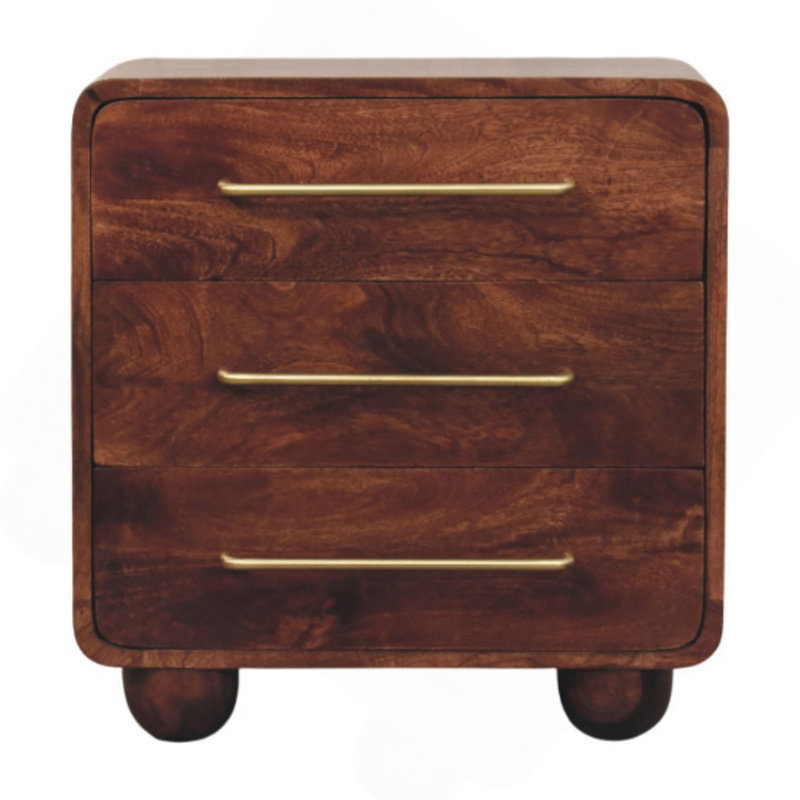Commode arrondie en bois 3 tiroirs, brun