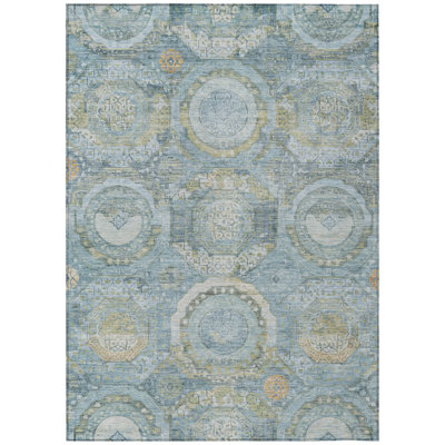 Savarna Blue Washable Indoor-Outdoor Rug - Loomlan