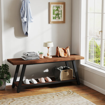 Banc de 43 po en bois rustique pour hall d'entrée - Conception moderne de style campagnard, parfait comme banc de bout de lit, banc de rangement dans le vestibule et siège de salon