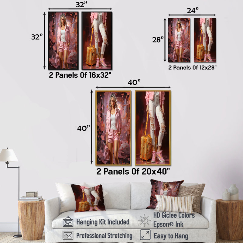 In Style Woman Denim Elegance - Ensemble de 2 décorations murales tendance, H 32 po x l 33 po, Cadre noir