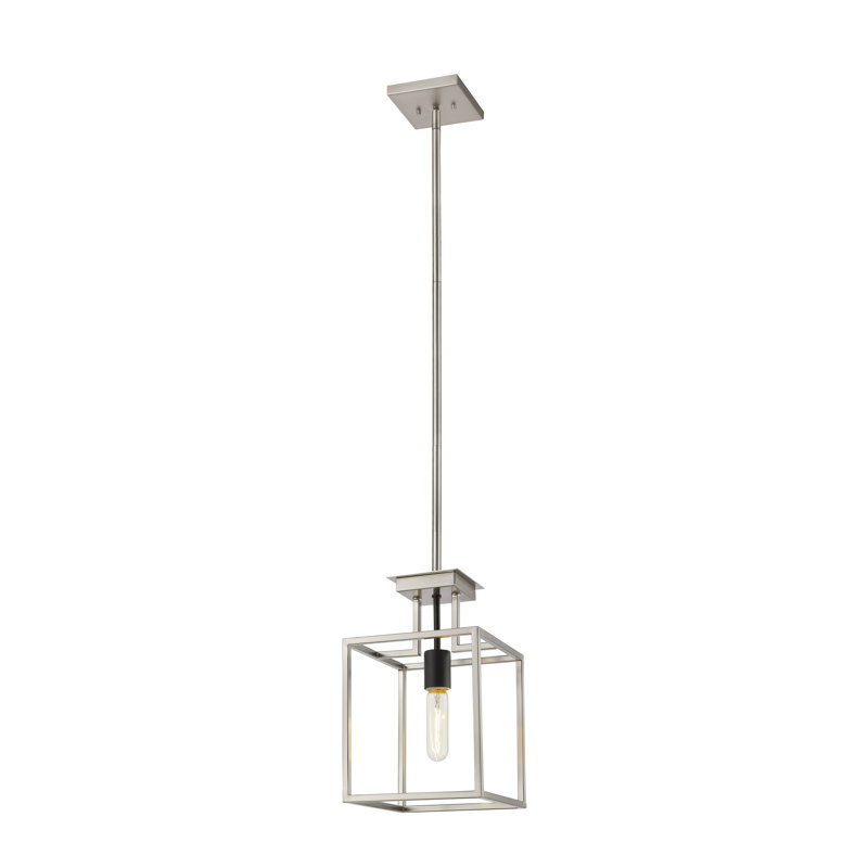Luminaire suspendu carré 1 lumières Bedsworth, Nickel brossé / noir