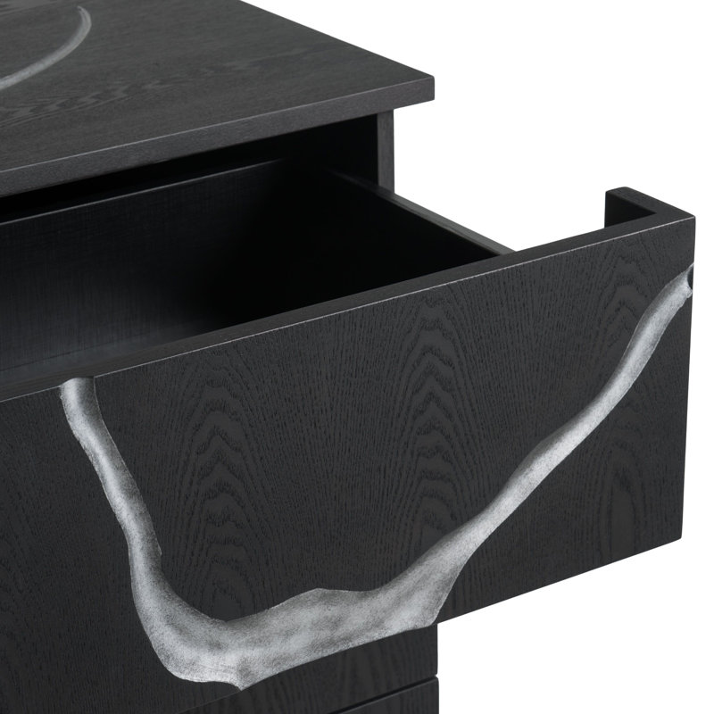 Commode 5 tiroirs Velva, Frêne brun / argent