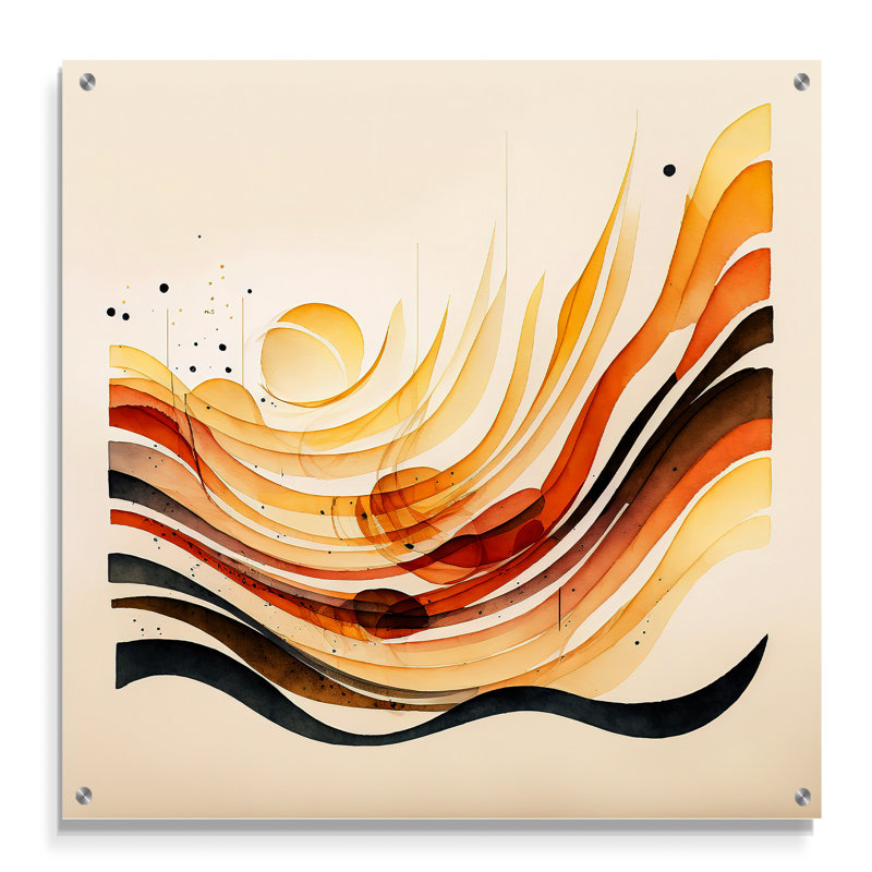 «Burnt Orange Waves Abstract IV», art mural abstrait en minimalisme, H 16 po x l 16 po