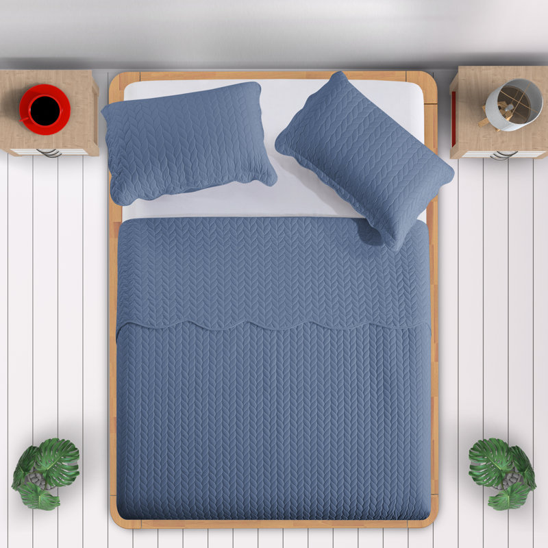 Ensemble de couvre-lit en microfibre embossée 3 pièces avec taies d'oreiller assorties, Bleu délavé