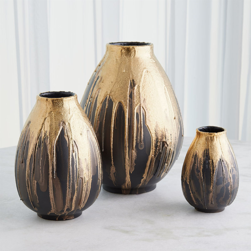 Cauldron Vase-Gold-Med, 15.5" H x 11" W x 11" D