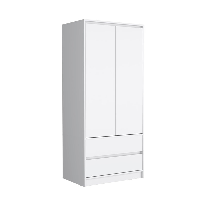 Armoire, Wardrobe Closet with Two Drawers,Hanging Rod, White