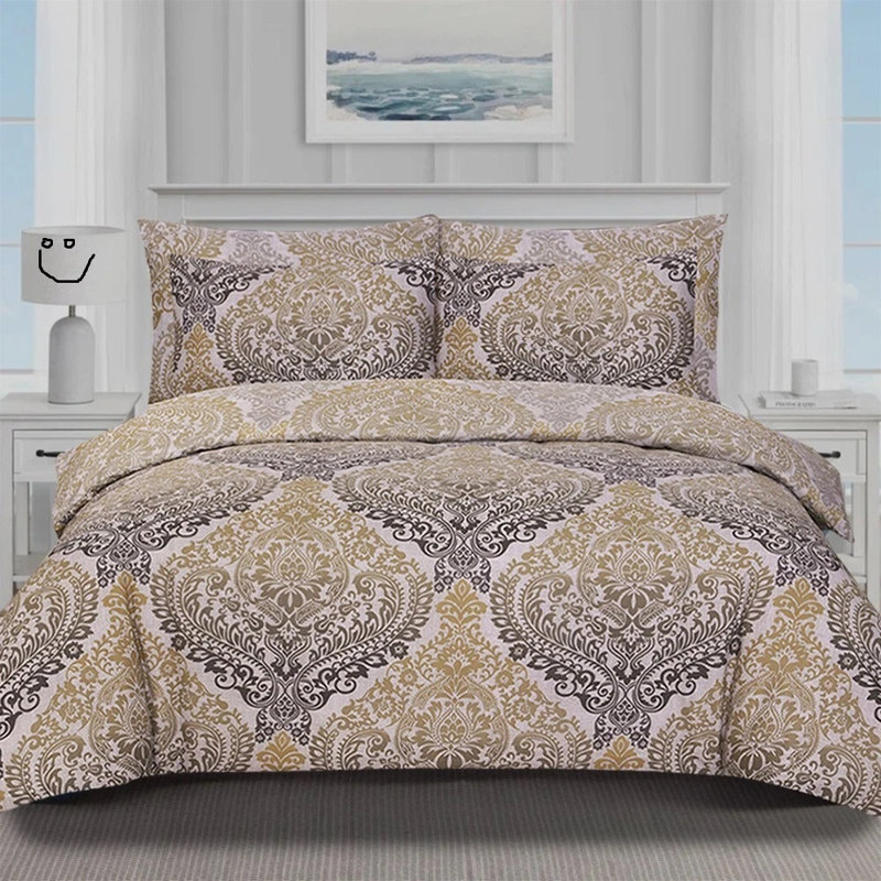 Bedding, Single Duvet Cover + 1 Standard Pillowcase, Damask Ochre