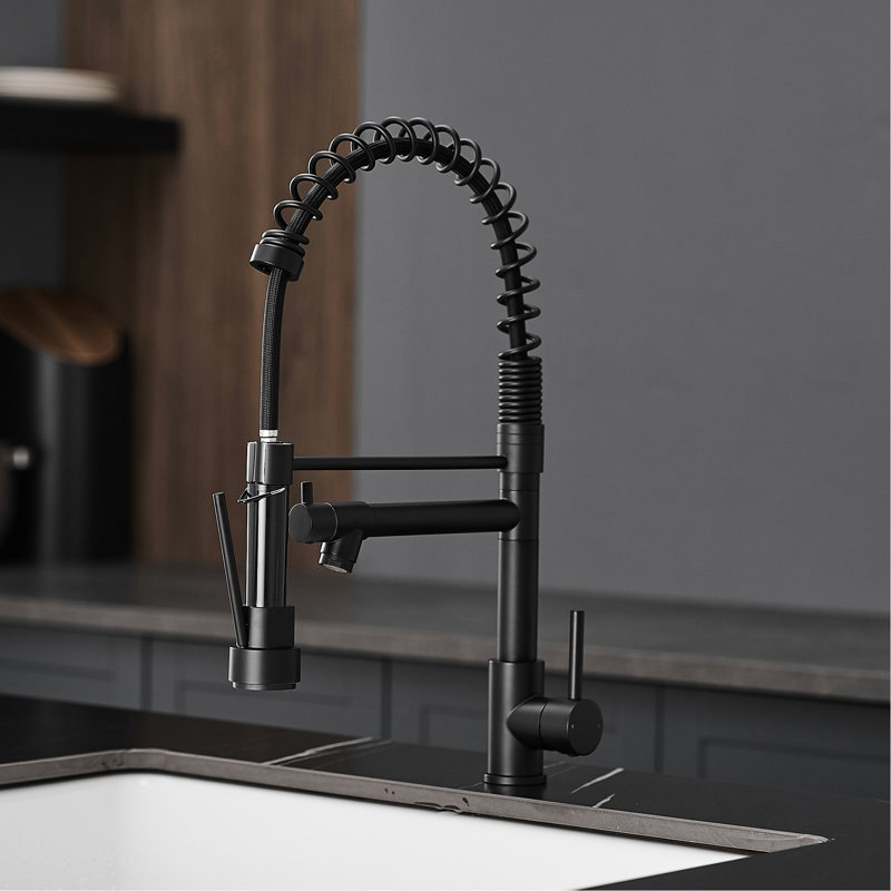 Black Pull Down Kitchen Faucet, Stainless Steel, 360 Rotation, Easy To Operate And Clean 360-Degree Scratches, Black