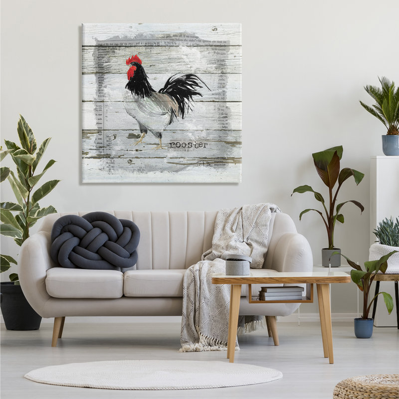 «Farm Country Rooster Rustic Pattern Book Collage» par Carol Robinson - peinture sur toile, Toile tendue