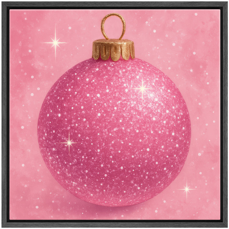 Ornement de paillettes roses sur fond doux rosé - impression d'art sur toile encadrée, H 24 po x l 24 po x P 1,5 po