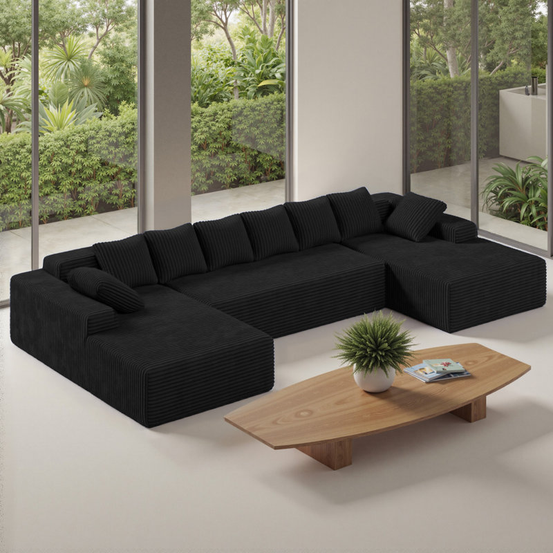 131'' U Shaped Sectional Couches With Chaise Lounge, No Assembly Required Deep Seat Modular Cloud Sofa For Living Room