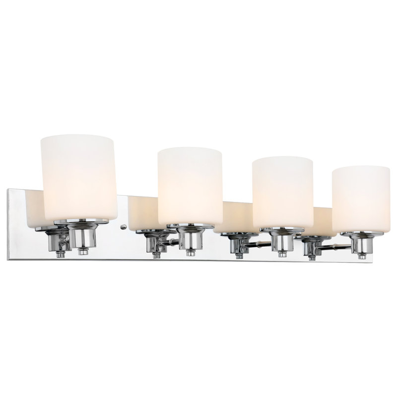 Dane 4-Light Indoor Bathroom Vanity Light Dimmable Over the Mirror Frosted Glass, Satin Nickel, Polished Chrome, 3