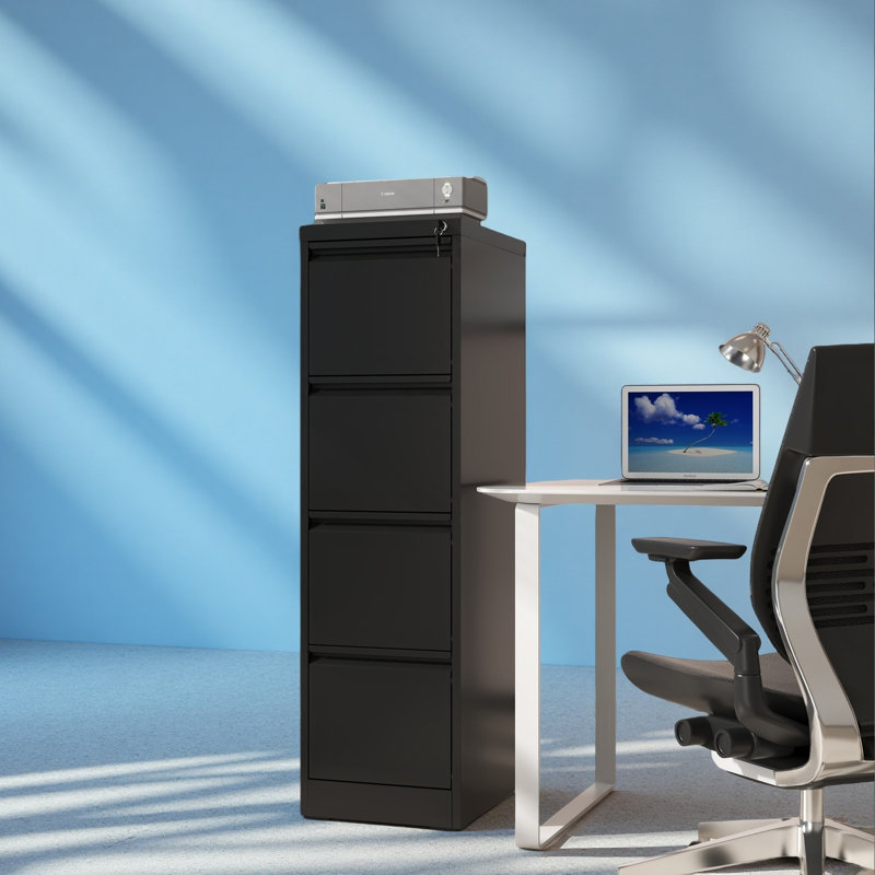 4 Drawer Metal Vertical File Cabinet With Lock Office Home Steel Vertical File Cabinet For A4 Legal/Letter Size, Black