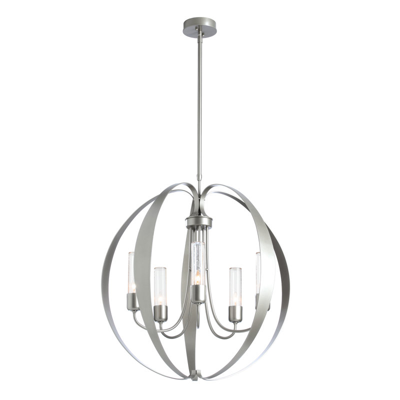 Luminaire suspendu d'extérieur 5 lumières Pomme, Verre transparent martelé, Acier bruni côtier