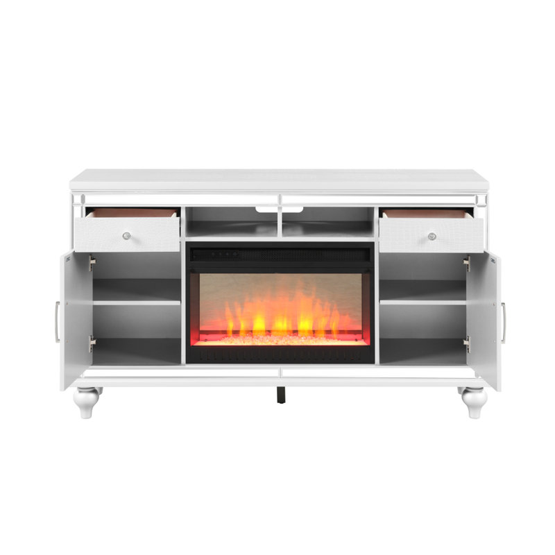 Meuble télé avec foyer électrique blanc