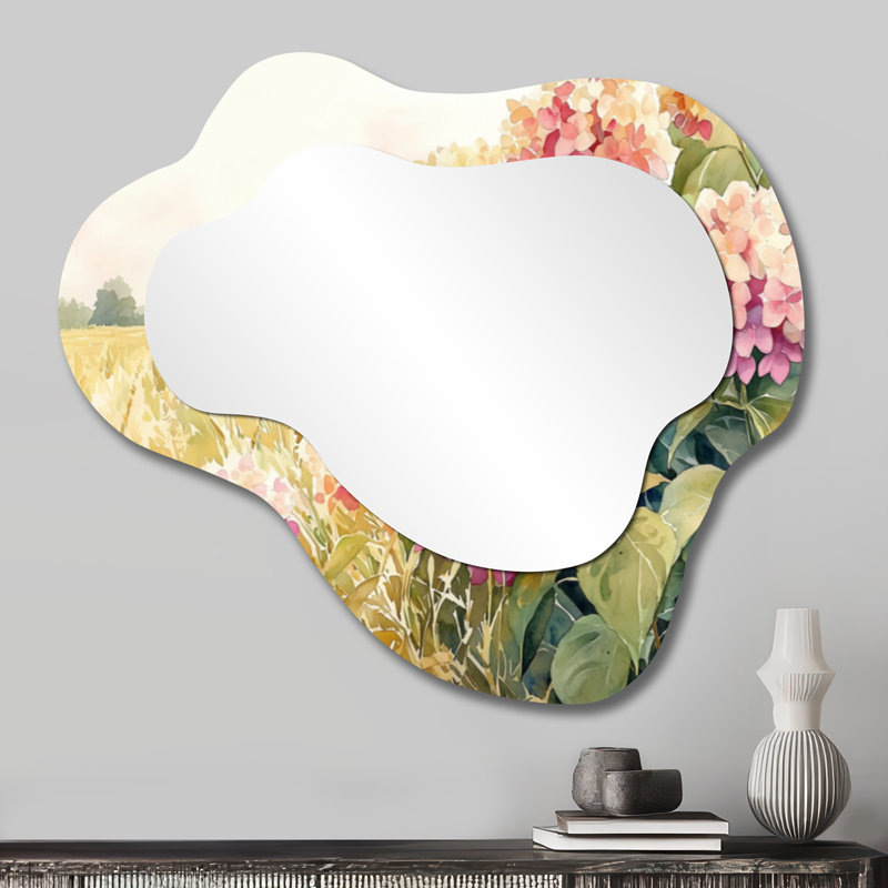 Countryside Hydrangeas In The Cornfield - Hydrangea Cloud Decorative Wall Mirror, Traditional Vanity Mirror, Printed on Metal