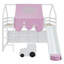 Lit mezzanine en bois pleine grandeur en forme de maison avec tente, blanc et rose-1951588349-1951588346