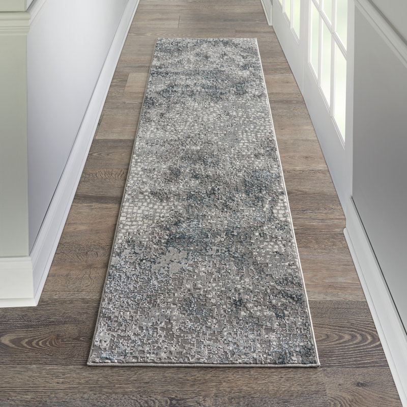 Uptown Abstract Area Rug in Gray/Ivory/Blue, Runner 2'2" x 7'6"