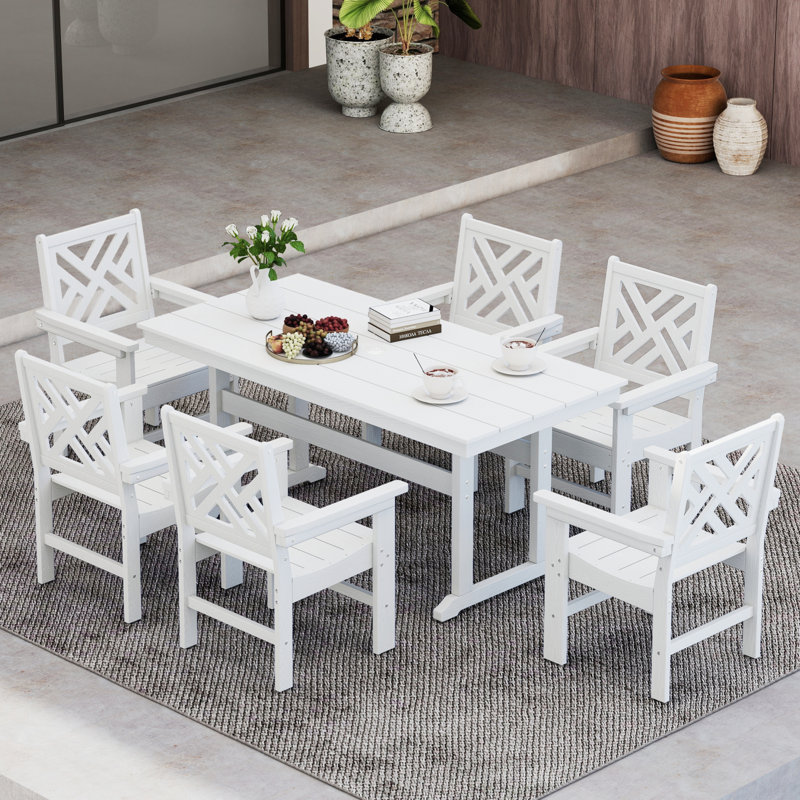 Ensemble de salle à manger d'extérieur en PEHD pour l'extérieur, Blanc, 6