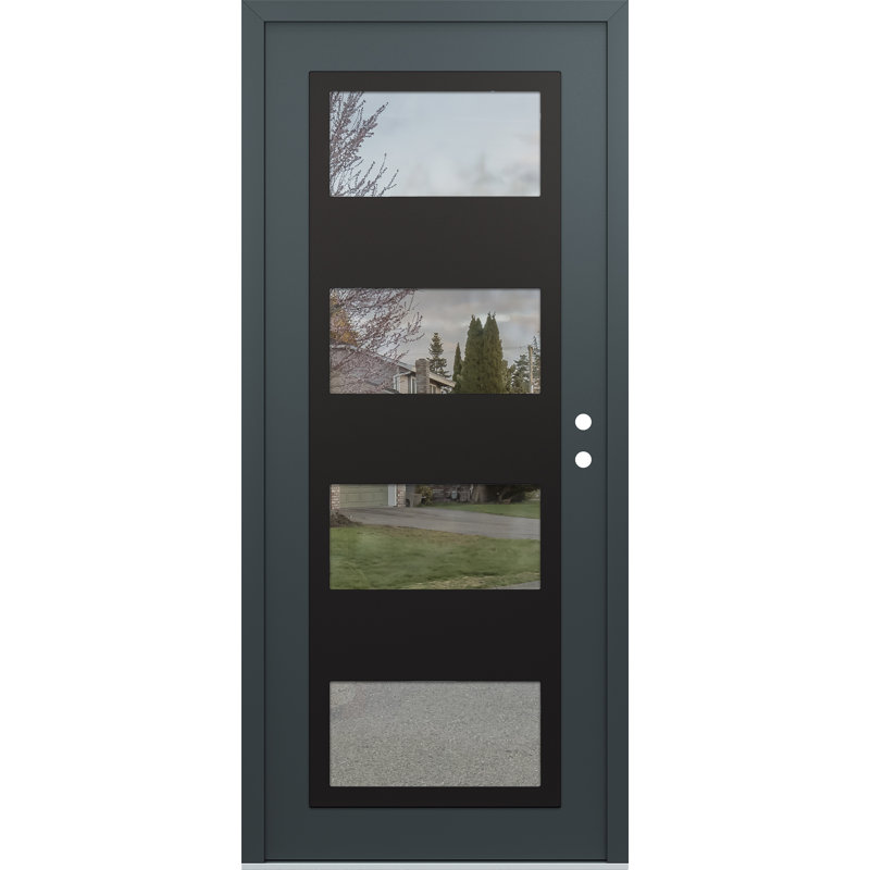 Porte d'entrée pré-suspendue à panneau en acier noir anthracite / anthracite, Clair, S'ouvre à gauche vers l'intérieur