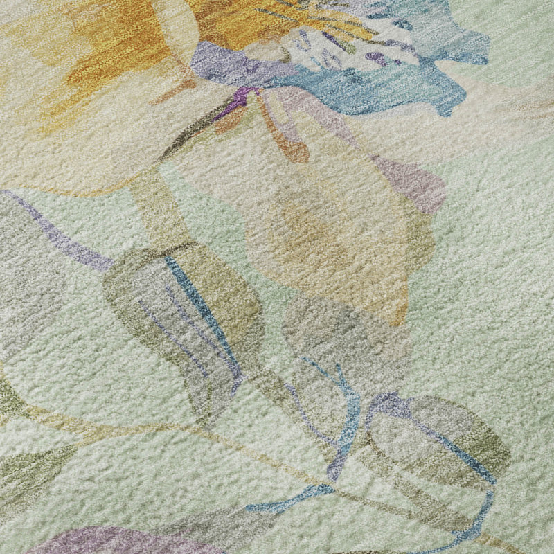 Premium Machine Washable Mayfield AMF2262 Floral Rug, Mint, 10' x 14'