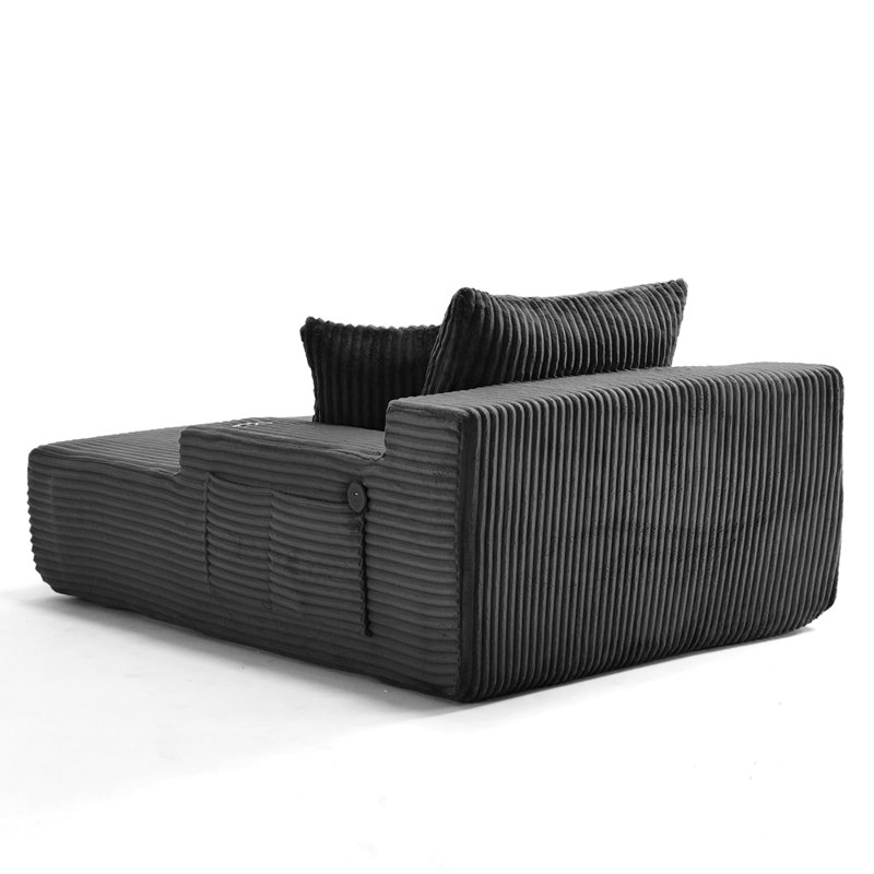 Méridienne de 66 po pour l'intérieur, surdimensionné en velours côtelé sans os avec USB et type C, canapé-lit à siège profond, coussins de lecture avec coussins, canapés en nuage, salon sans assemblage, canapés à compression