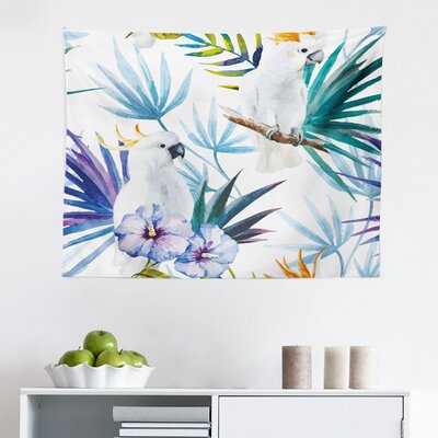 Ambesonne Tropical Tapestry, Watercolor White Parrot Birds On Palm Tree Branches Leaves Exotic Nature Art, Fabric Wall Hanging Decor For Bedroom Livin -  East Urban Home, 9442FF15CACA4FB4A571595C361B19B3