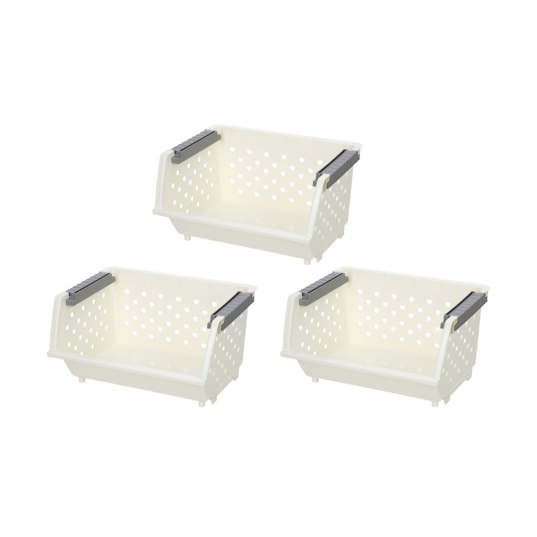 Rebrilliant Plastic Storage Stacking Bin For Home And Kitchen, Open Stackable Organizer Basket For Frequent Use In Pantry, Craft Room, Office, Or Garage 2150-3 Pack Of 3 Rebrilliant Pack 