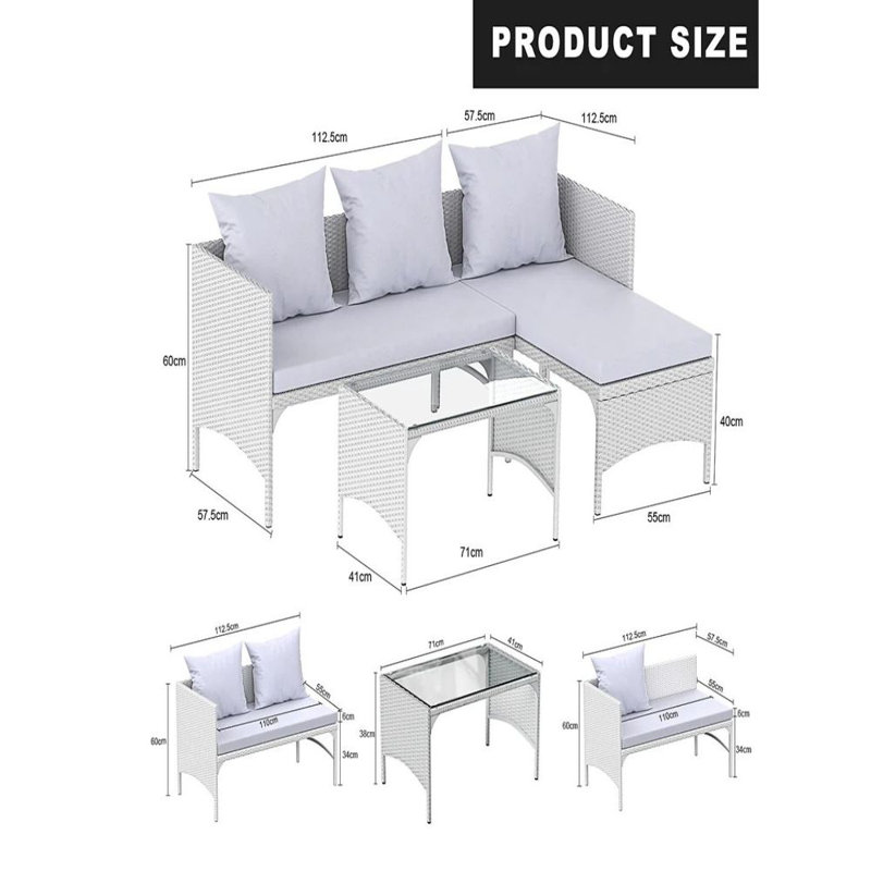 Conchita Polyethylene Wicker 3 - Person Seating Group with Cushions, Grey, Grey