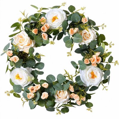 15.75 Inch Spring Wreaths For Front Door Outside Yellow & White Spring Summer Wreath