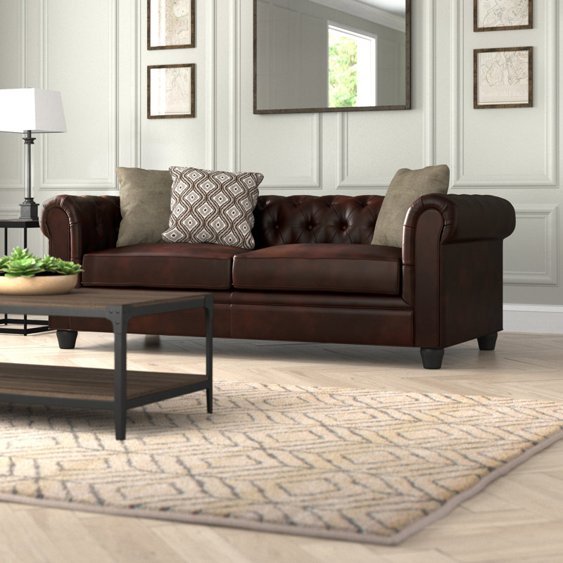 Owen Upholstered 84'' Sofa, Brown Top Grain Leather