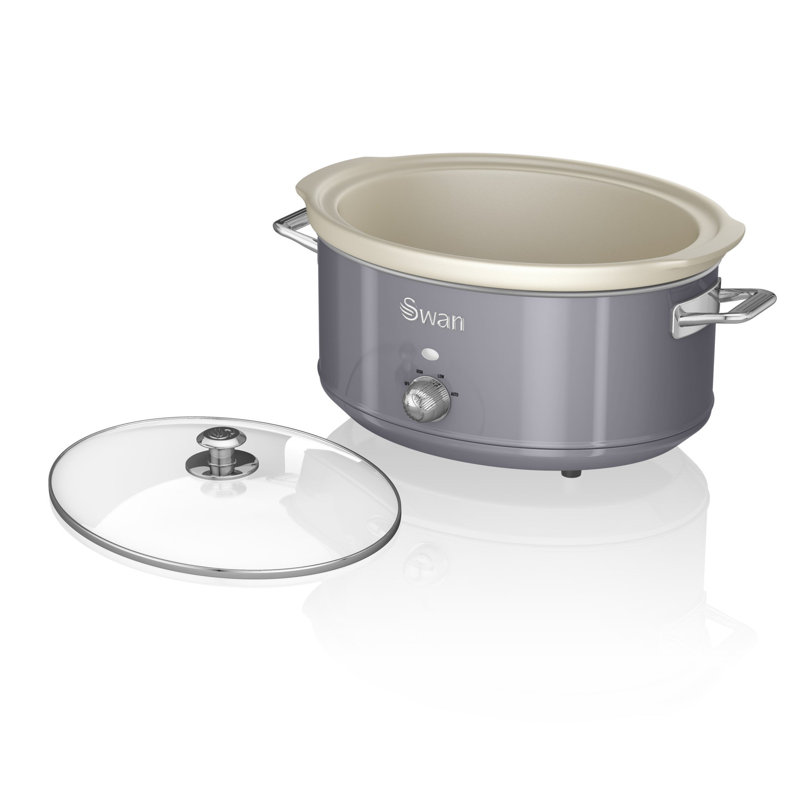 Swan Retro Slow Cooker with 3 Temperature Settings, Keep Warm Function, 200W, Grey