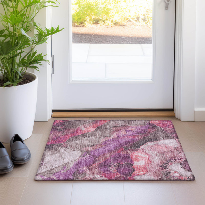 Machine Washable Indoor/Outdoor Xhevrie Blush Rug, Rectangle 1'8" x 2'6"