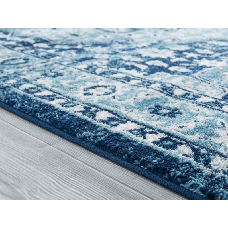 Tapis bleu marine / beige Corentin, Rectangle 1 pi 10 po x 3 pi
