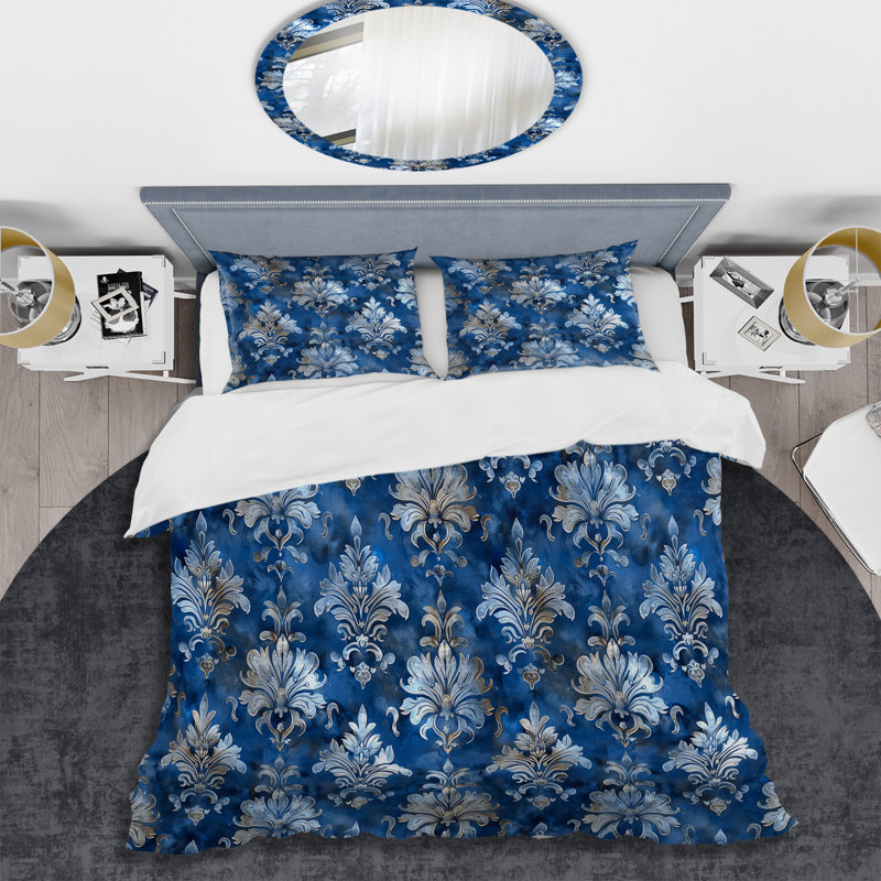 Ensemble de housse de couette bleu argenté à motif damassé glamour II - Glam