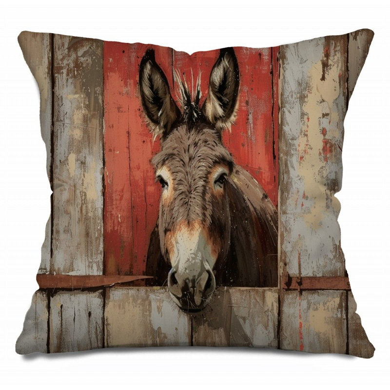 Coussin Donkey, sergé de coton animal, H 16 po x l 16 po