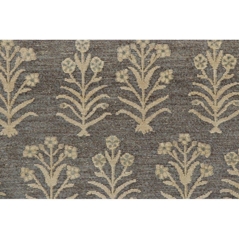Rug & Kilim’S Block Print Rug Design In Brown With Beige Floral Patterns, Rectangle 10' x 14'