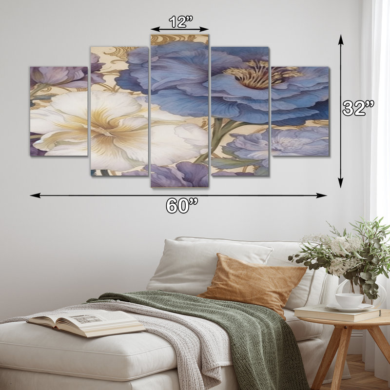 «Isabala Hibiscus Blossoming Retro Illustration - Wildflowers», reproduction sur toile - 5 panneaux